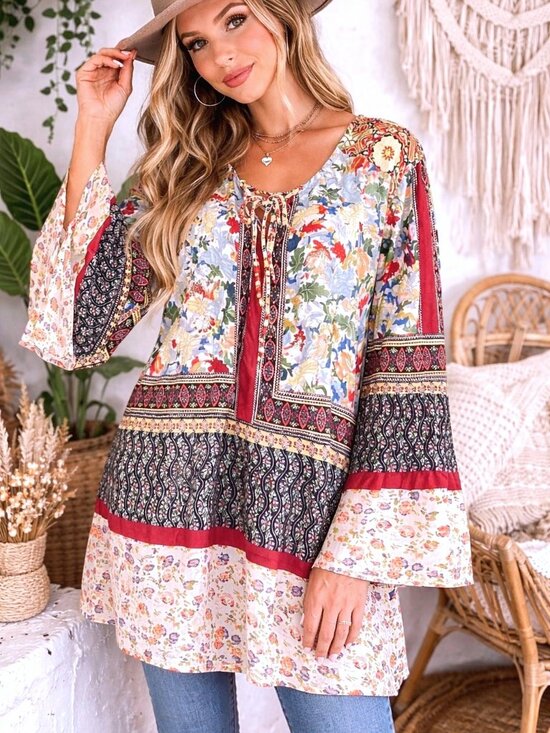 new directions Tops - New Directions Brand Top Blouse Boho Multi-Color Floral Print Size 0X